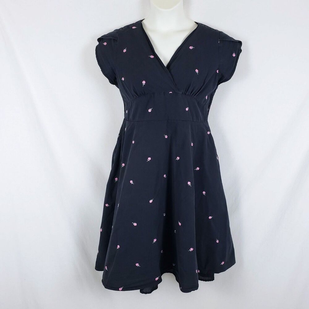 Voodoo Vixen Retro Pinup Dress Womens XL Embroidered Rose Tulip Sleeve Gray
